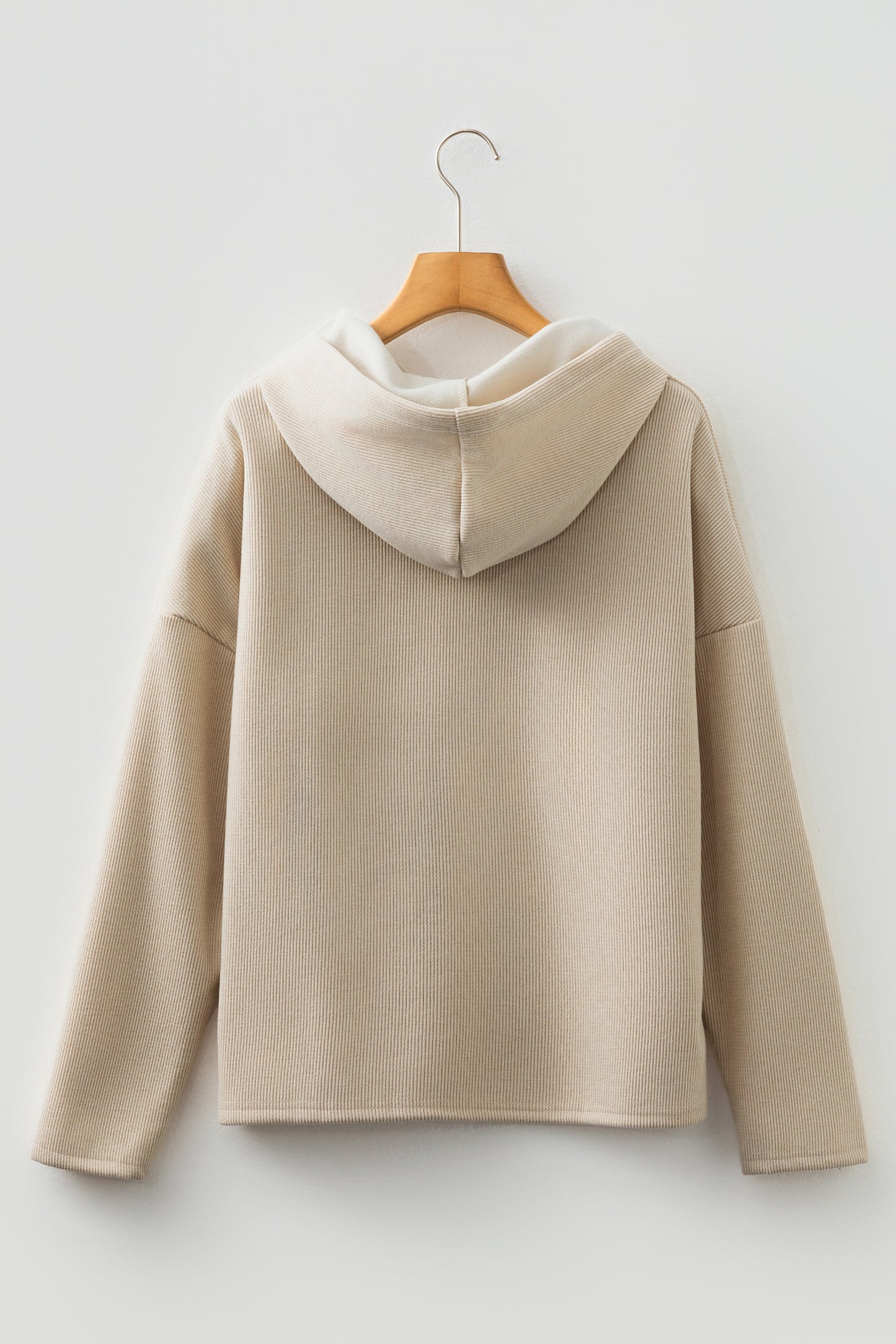 Ribbed Knit Leopard & Lace Drawstring Hoodie