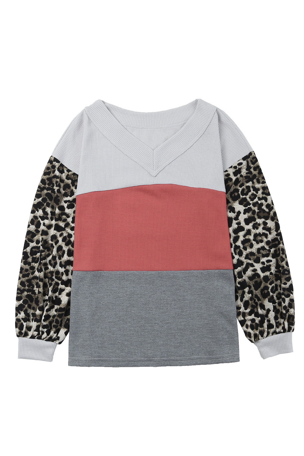 Leopard Colorblock Waffle V-Neck Top