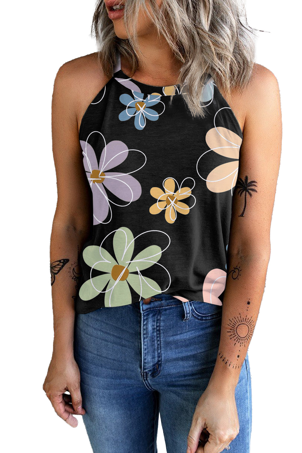 Floral Round Neck Tank Top