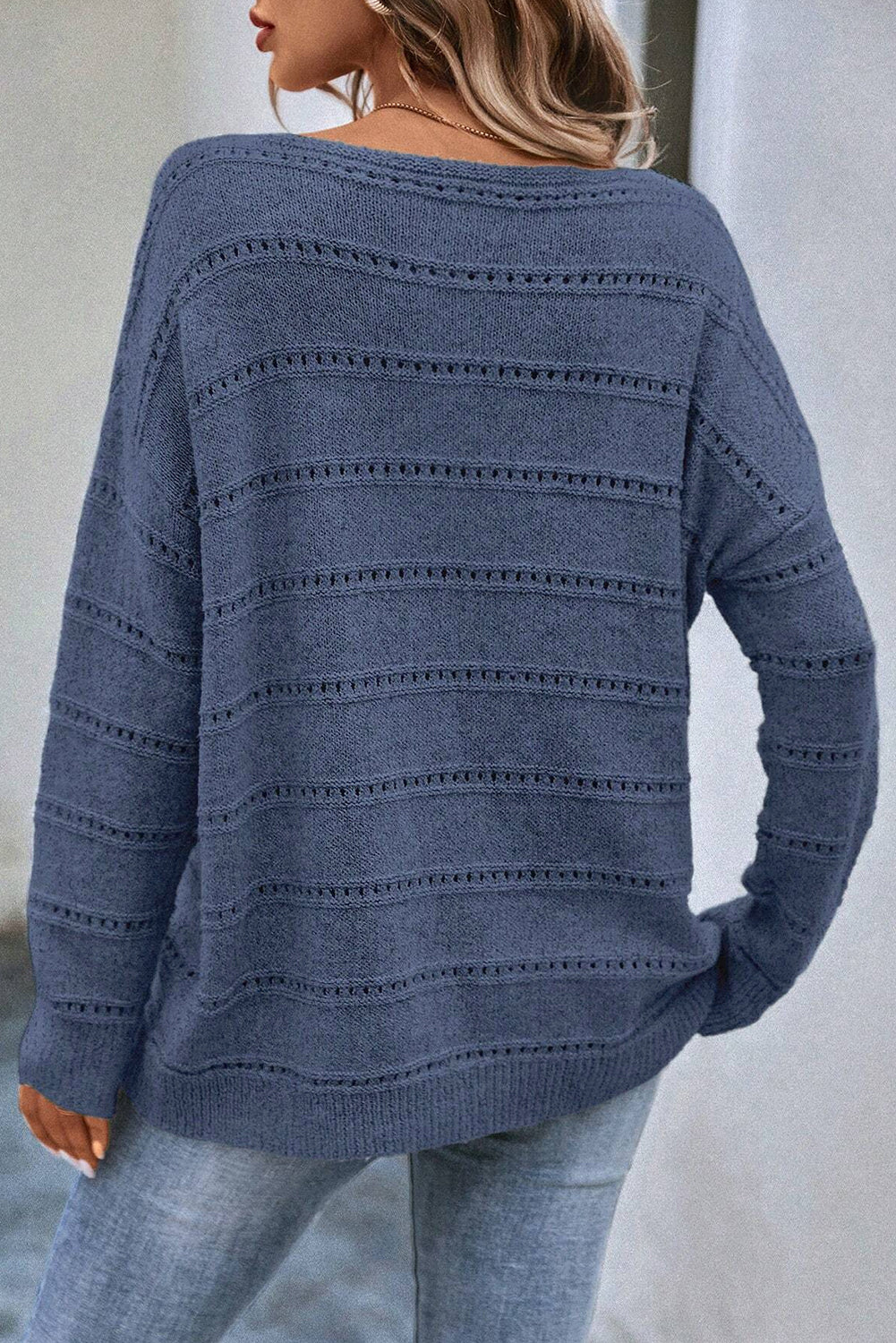 Pointelle Knit Boatneck Sweater