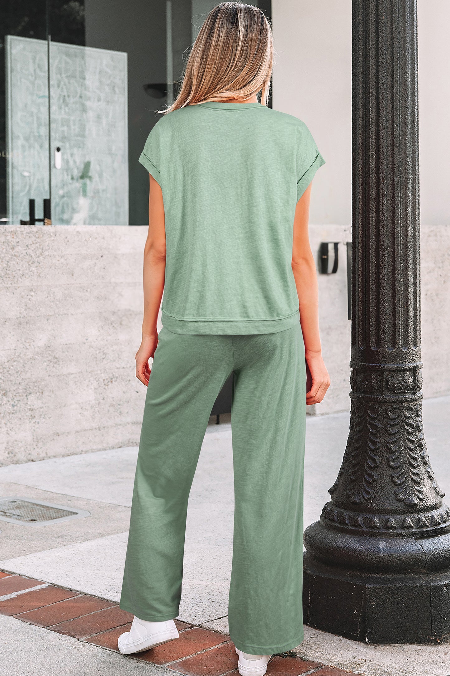 Solid Short Sleeve Tee and Drawstring Pants Set