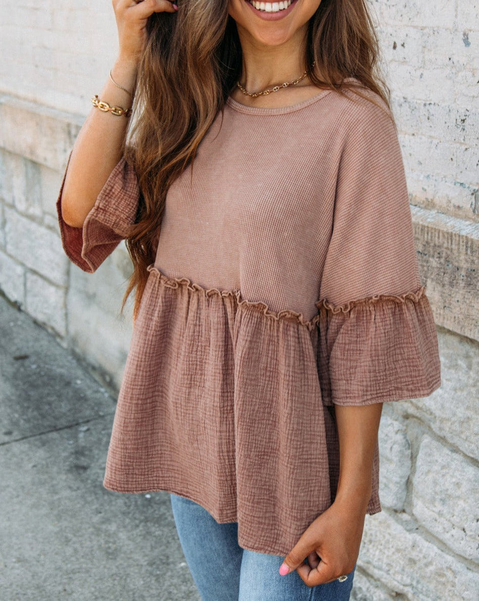 Ruffle 3/4 Sleeve Peplum Top