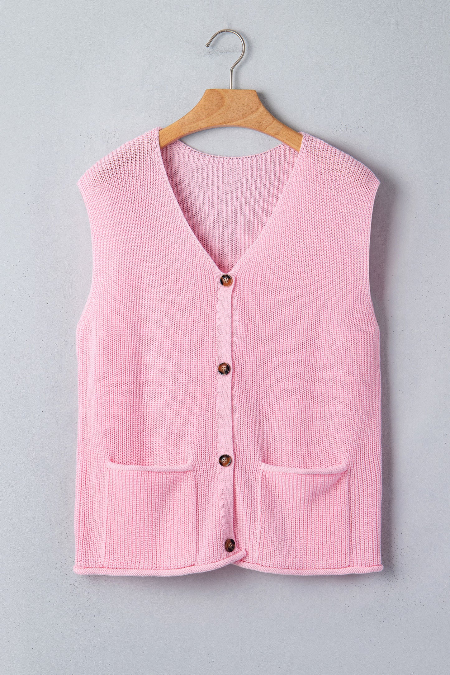 Solid Button Front V-Neck Sweater Knit Vest