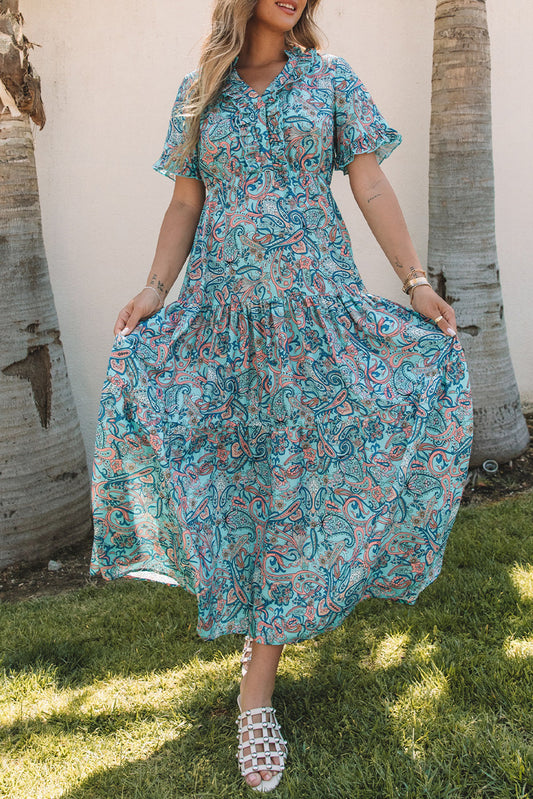 Paisley Ruffle Tiered Maxi Dress