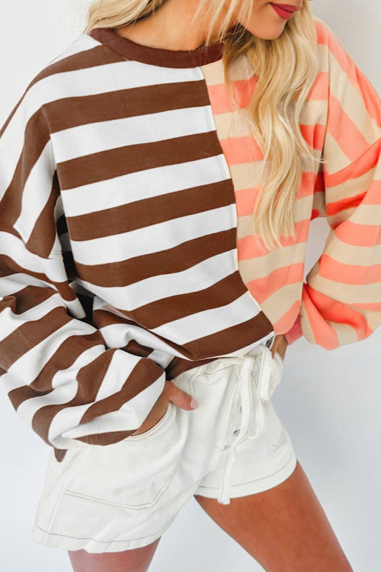 Stripe Colorblock Pullover Sweatshirt