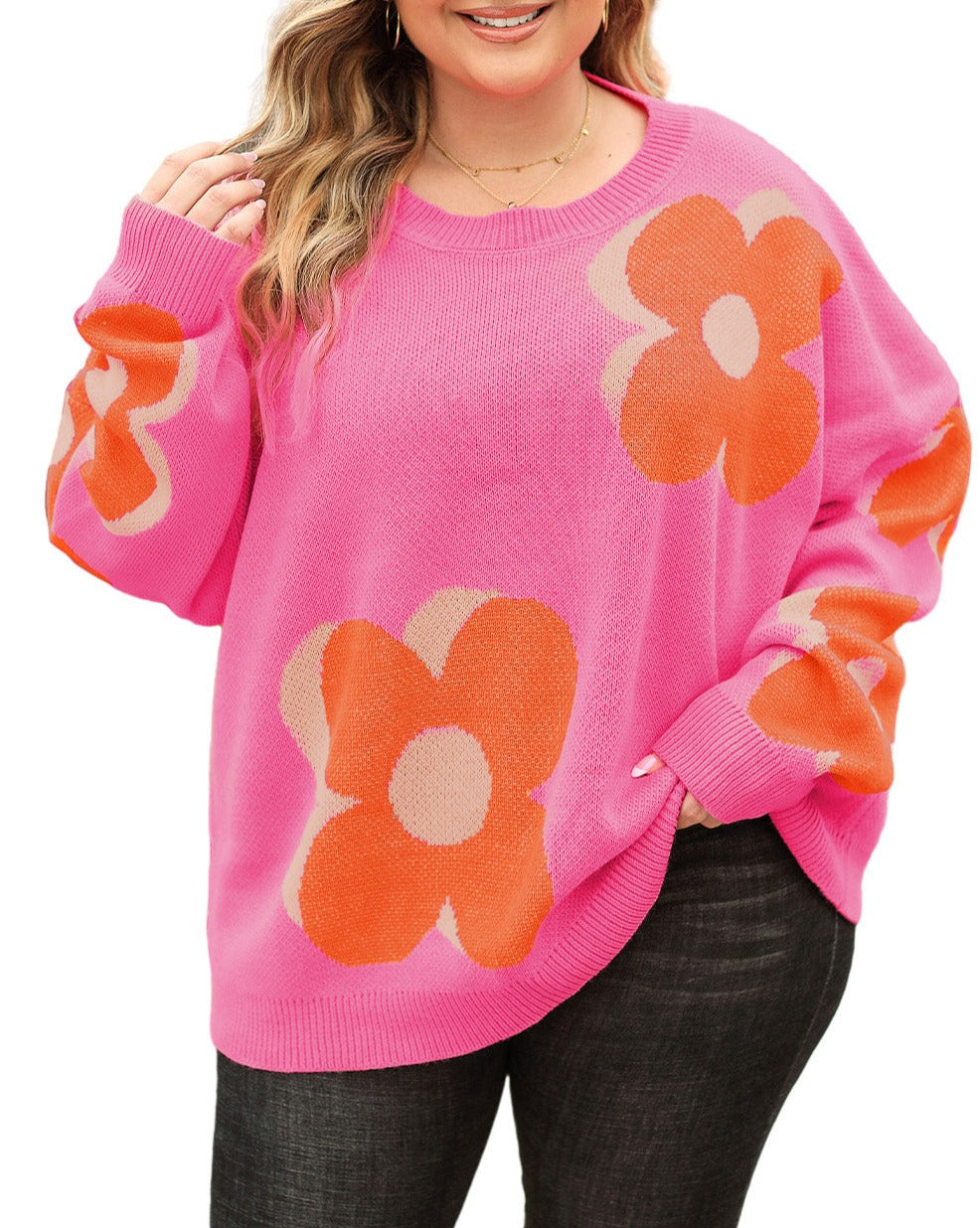 Retro Floral Crewneck Sweater Plus Size