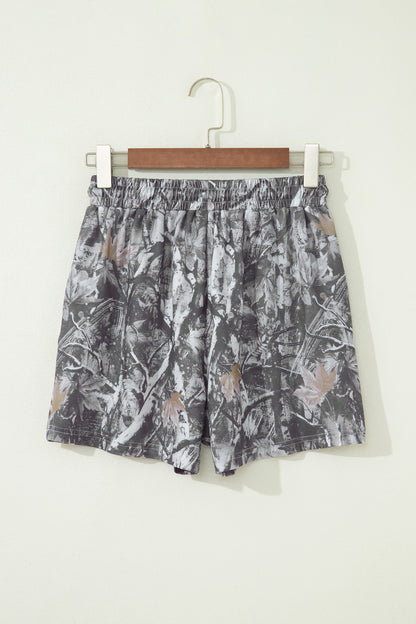 Camo Tie Elastic High Waist Shorts