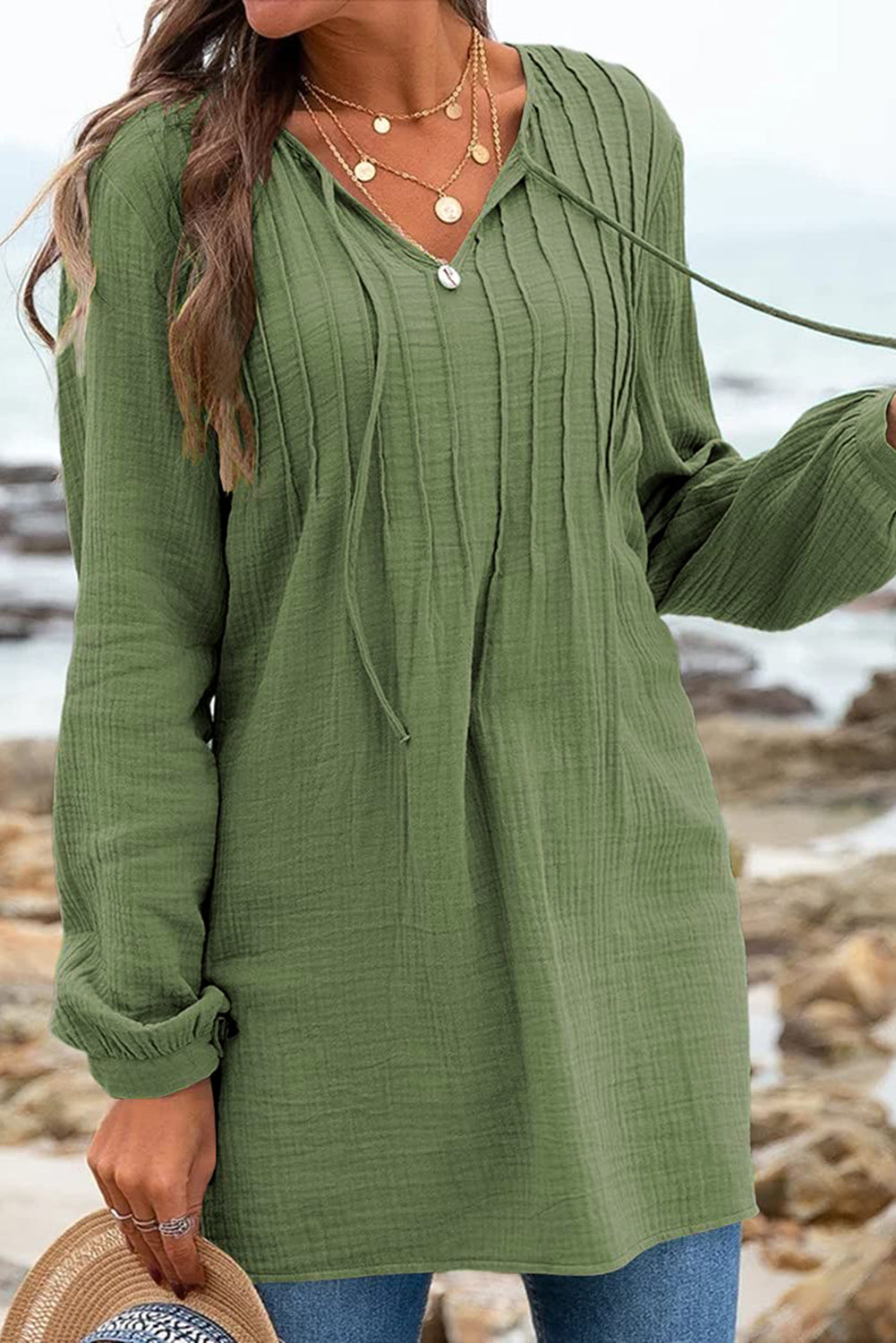 Pleated Gauze Tunic Top