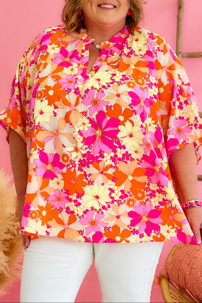 Plus Size Floral Short Sleeve Blouse