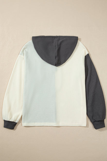 Colorblock Waffle Half Buttoned Hoodie