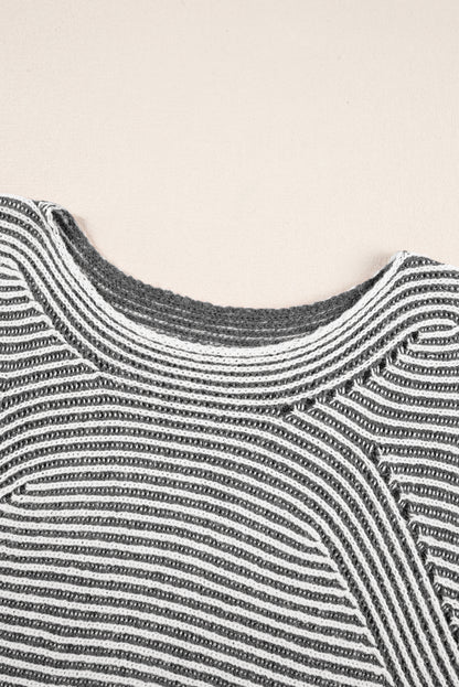 Stripe Ribbed Knit Boat Neck Sweater