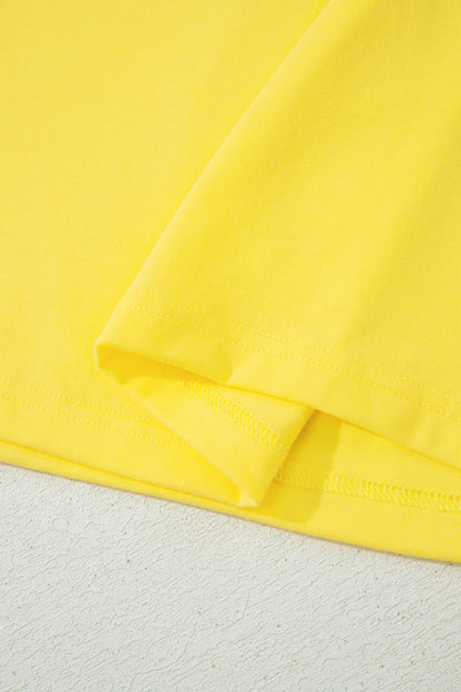 Solid V-Neck Short Puff Sleeve Blouse