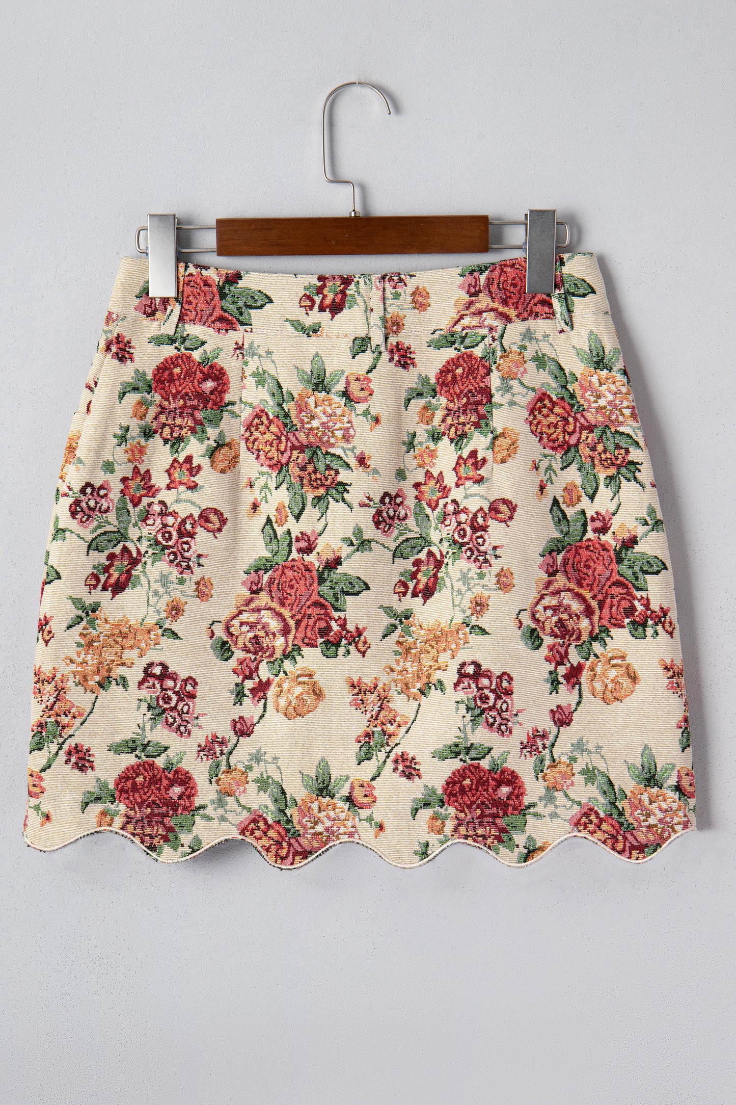 Floral Scallop Hem Button Front Mini Skirt
