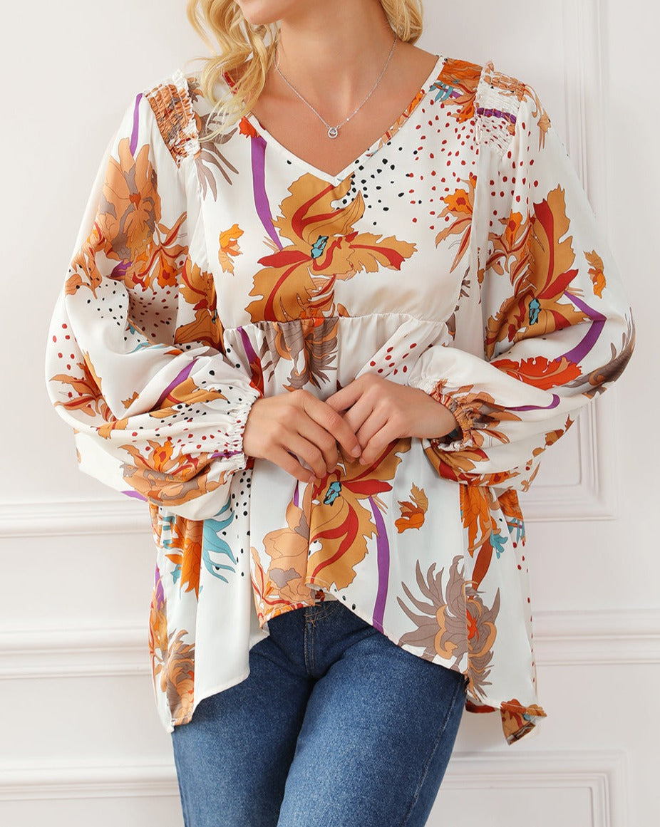 Floral V-Neck Babydoll Blouse