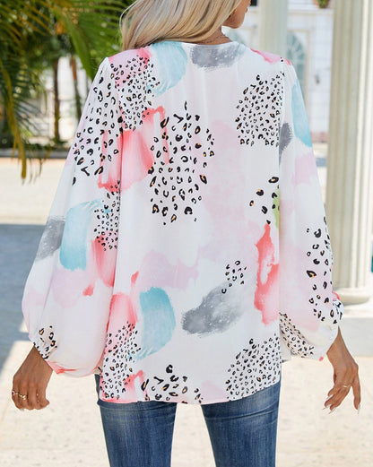 Abstract Leopard Long Sleeve Top