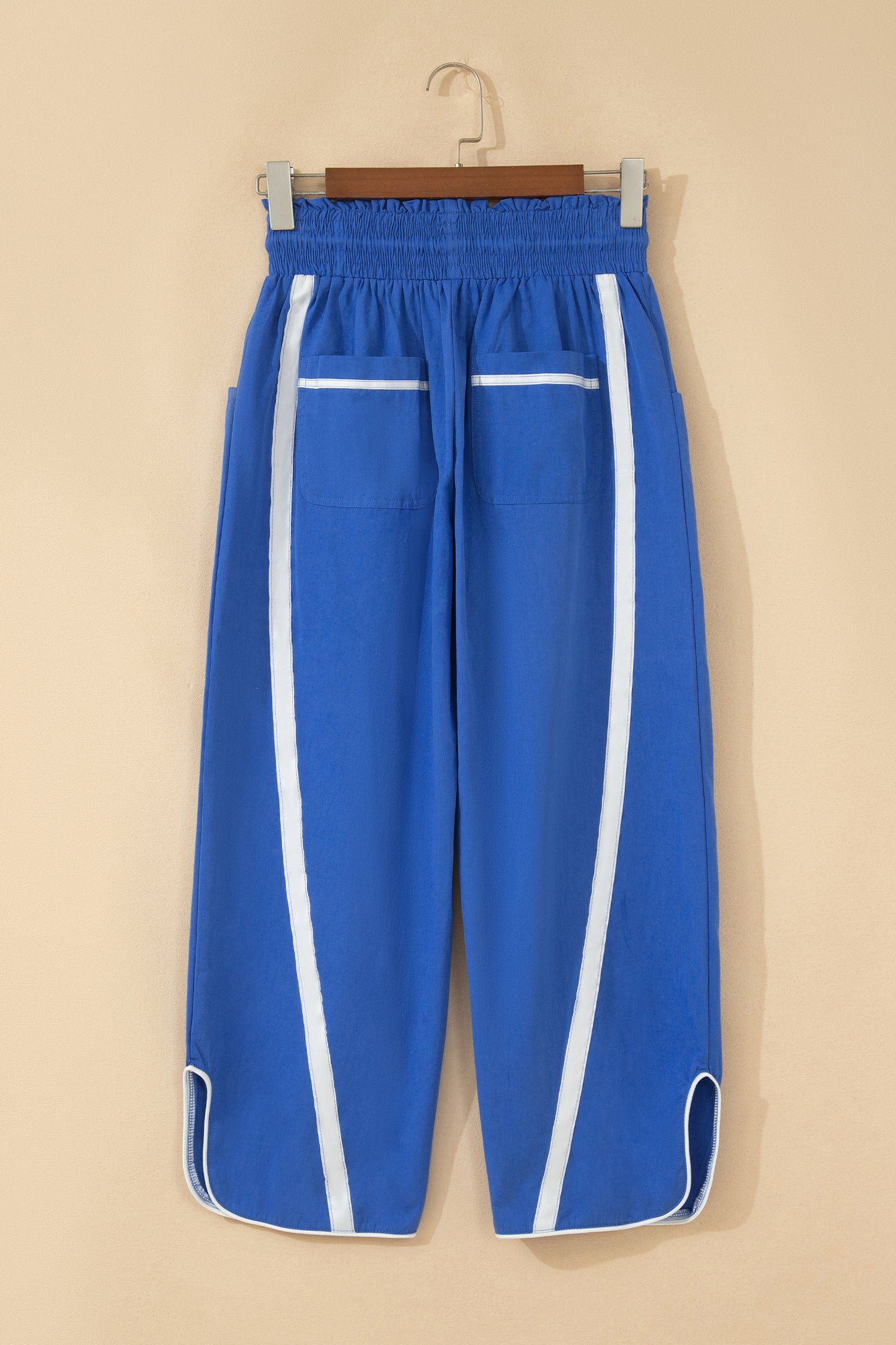 Stripe Smocked Waist Drawstring Cropped Pants