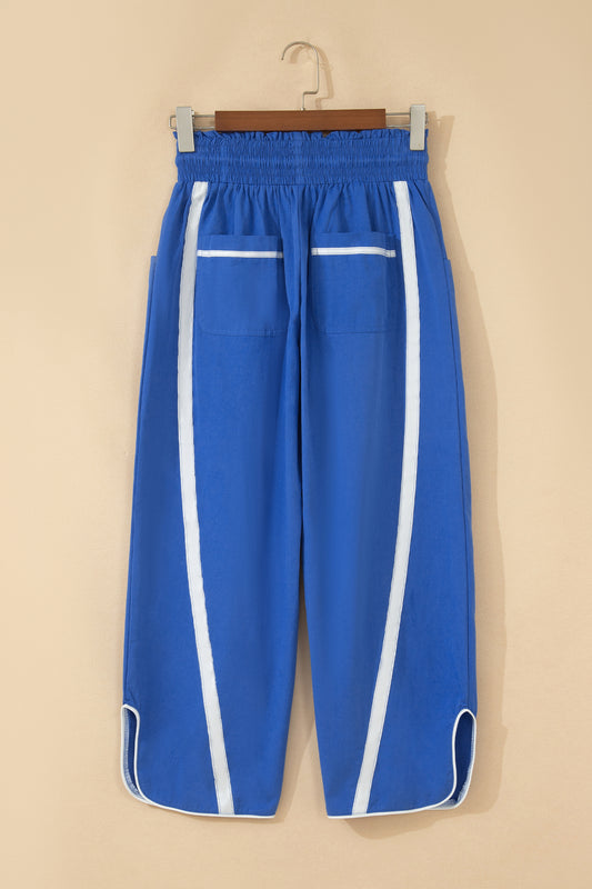 Stripe Smocked Waist Drawstring Cropped Pants