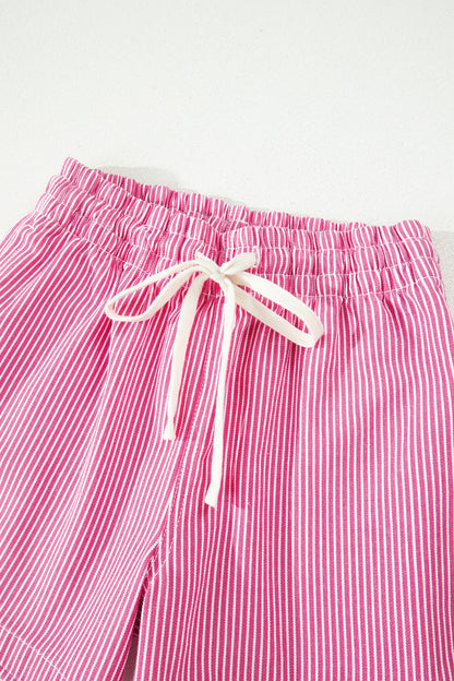 Stripe Denim Drawstring Elastic Waist Shorts