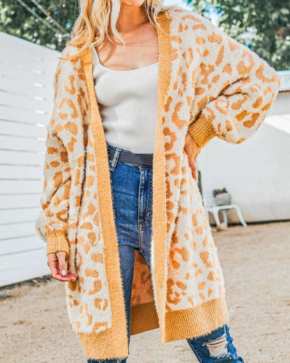 Leopard Fuzzy Open Front Cardigan