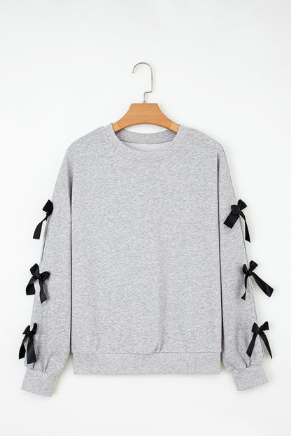 Bow Applique Drop Sleeve Round Neck Sweatshirt