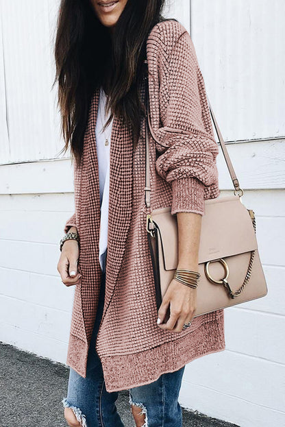 Plaid Knit Open Front Cardigan