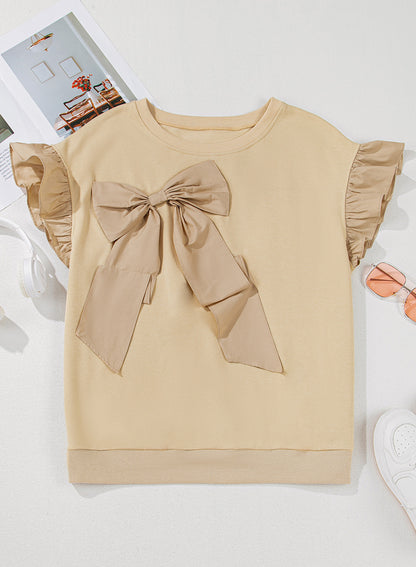 Plus Size Bow Ruffle Short Sleeve Top