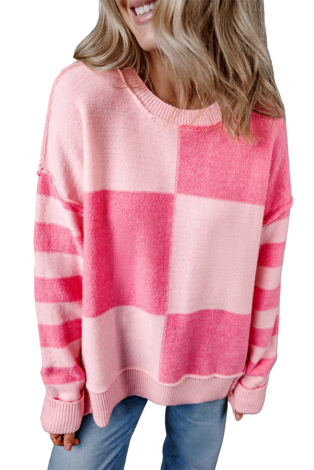 Colorblock Checker Stripe Sweater