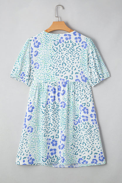 Floral Contrast Bow Puff Sleeve Mini Dress