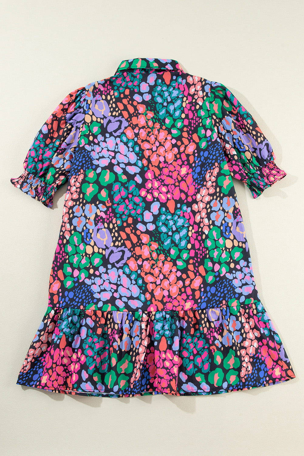 Abstract Smocked Short Sleeve Dress