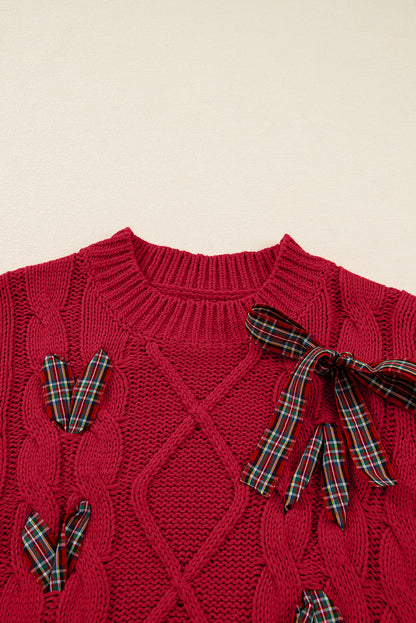 Christmas Plaid Lace-Up Puff Sleeve Sweater