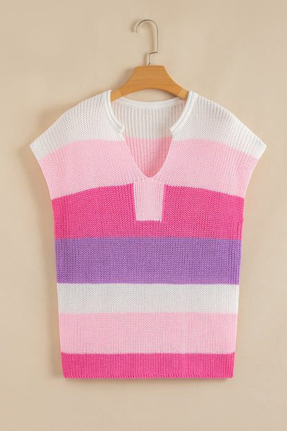Stripe Colorblock V-Neck Sweater T-Shirt