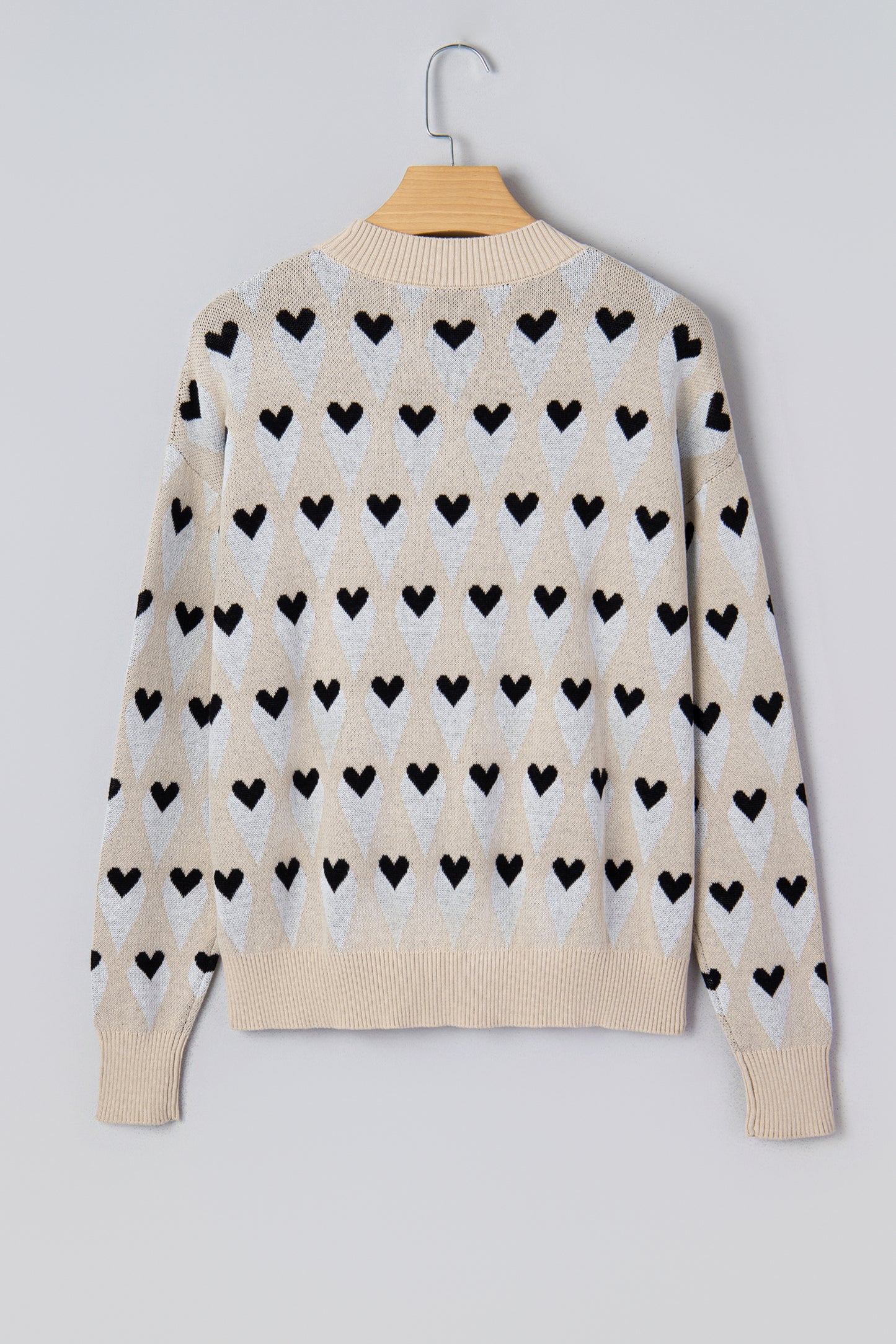 Valentine Geometric Heart Ribbed Trim Sweater