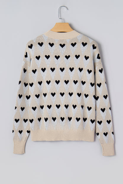 Valentine Geometric Heart Ribbed Trim Sweater