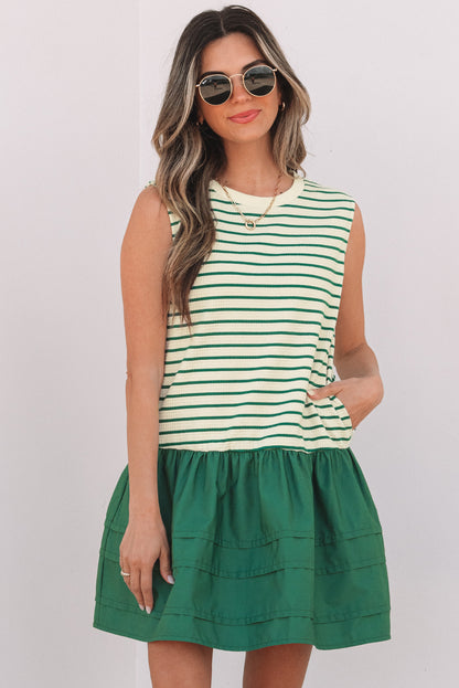 Stripe Woven Sleeveless Ruffle Mini Dress