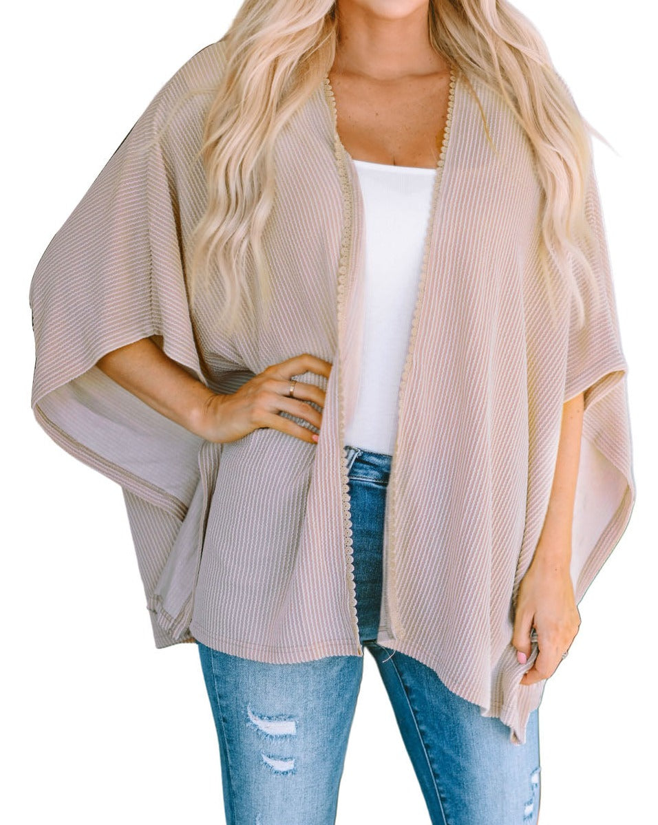 Ribbed Lace Trim Oversized Kimono