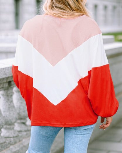 Chevron Colorblock Puff Sleeve Top