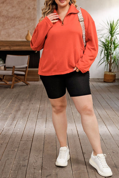 Plus Size Zipper Pocketed Sweatshirt