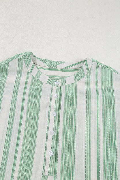 Stripe Half Buttoned Short Sleeve Blouse