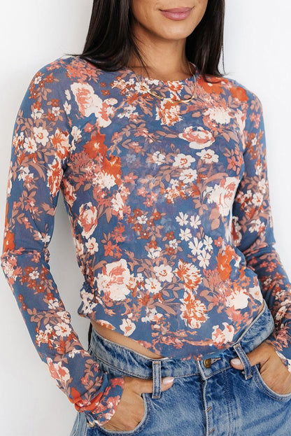 Floral Mesh Long Sleeve Top