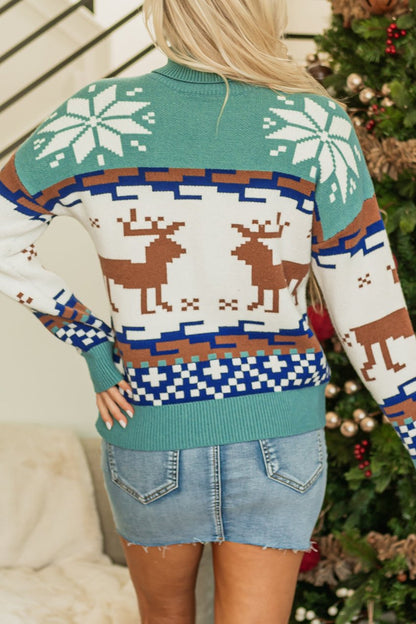 Reindeer Colorblock Turtleneck Christmas Sweater