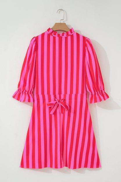 Plus Size Stripe Frilled Collar Button Mini Dress