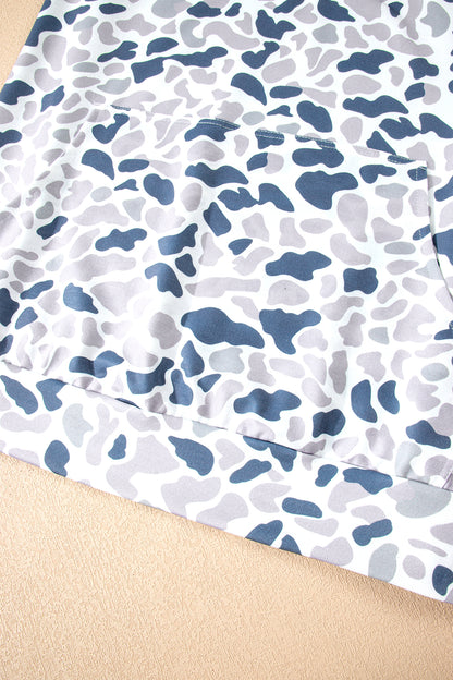 Plus Size Camo Quarter Zip Kangaroo Pocket Sweatshirt