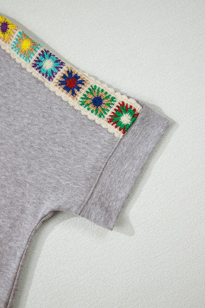 Crochet Trim Dolman Sleeve T-Shirt