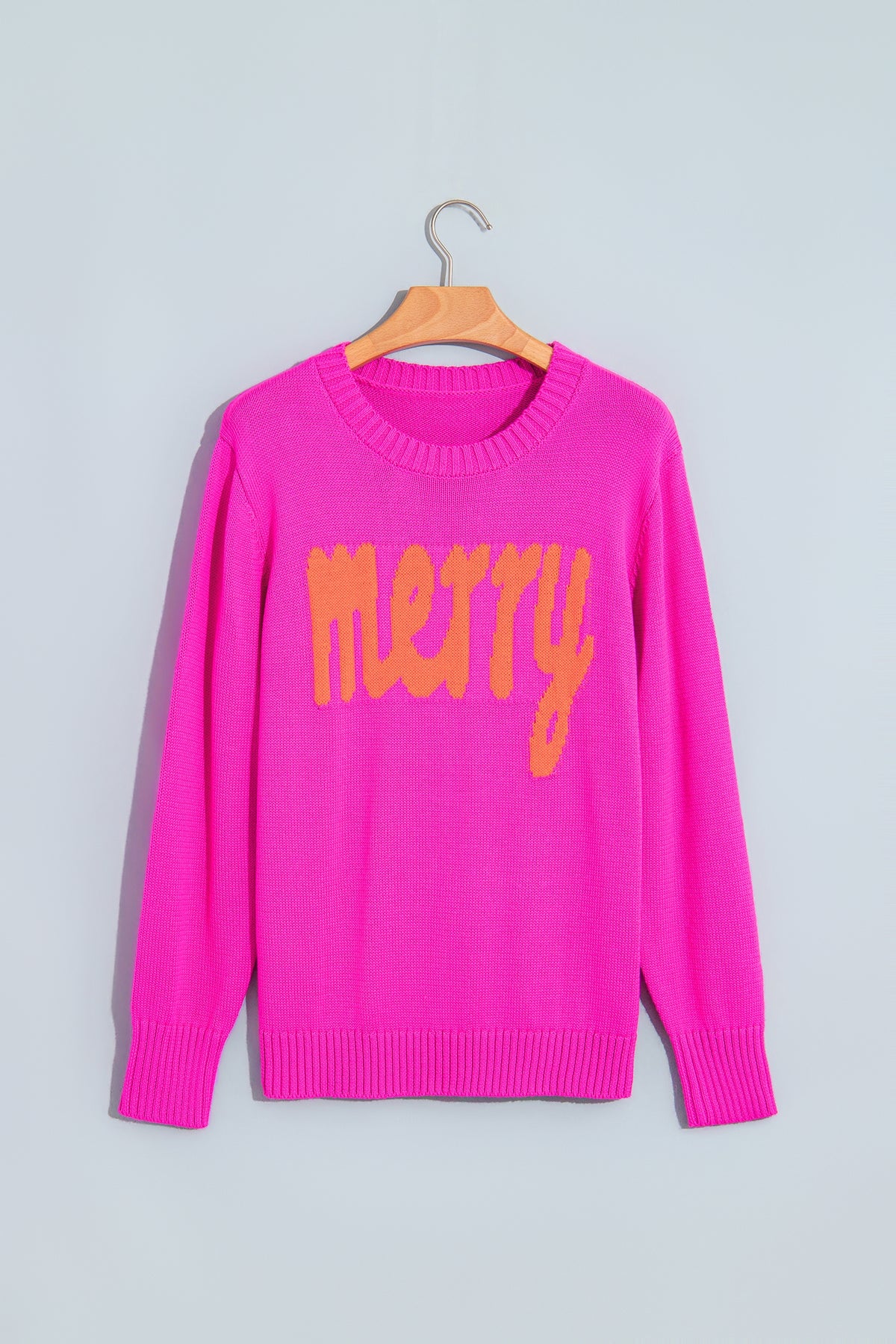 Christmas MERRY Letter Print Ribbed Trim Sweater