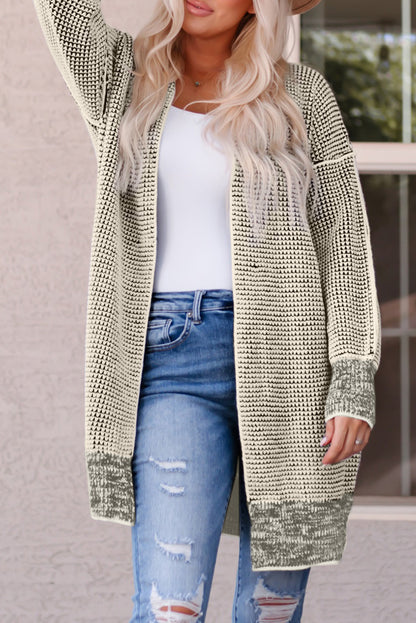 Plaid Textured Knitted Open Front Cardigan