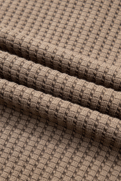 Solid Textured Knit Snap Button Collar Top