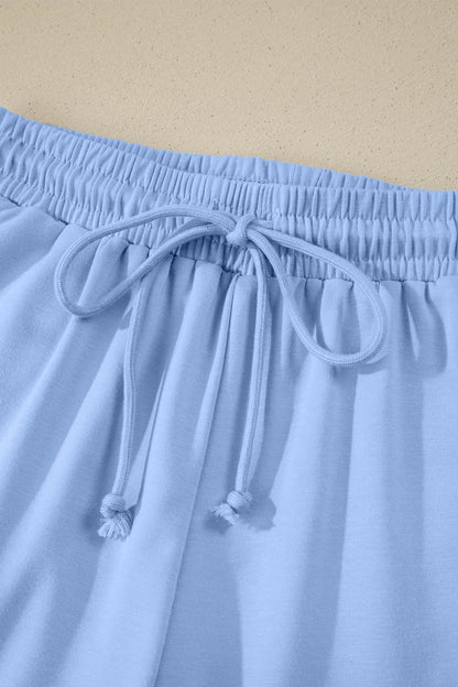 Solid Collared V-Neck Tee & Drawstring Shorts Set