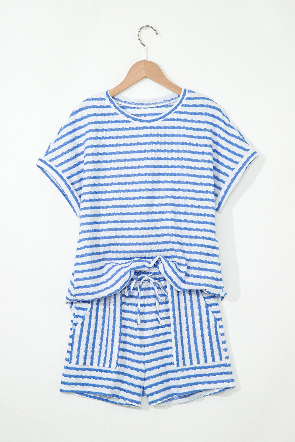 Stripe Knitted Top & Drawstring Shorts Set