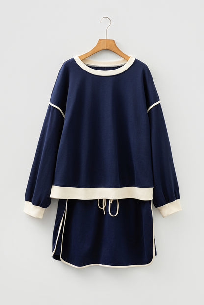 Plus Size Colorblock Top and Lace-up Skirt Set