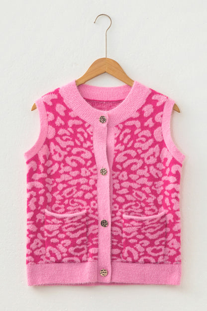 Leopard Sleeveless Regular Wash Knit Vest